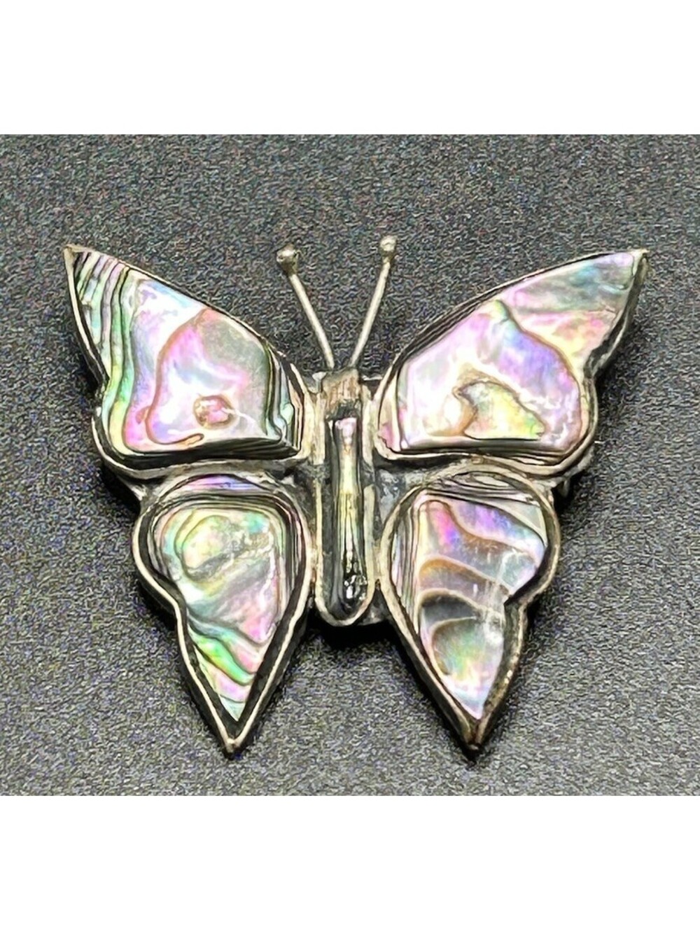 Vintage Sterling Silver Abalone Butterfly Brooch Alpaca Mexico 925-1970’s